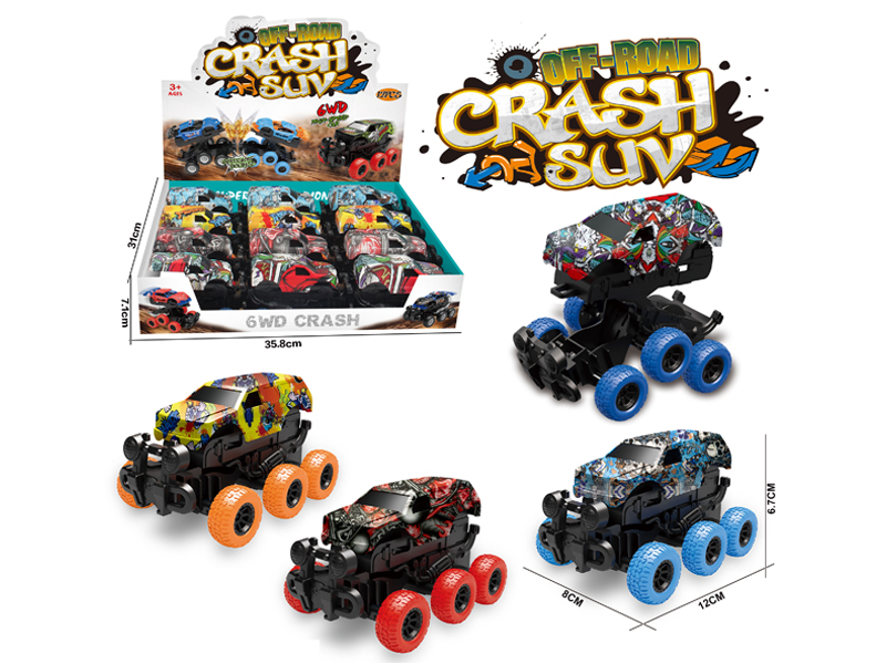 Friction 6WD Collision Transformable Graffiti Off-Road Vehicle(12pcs)
