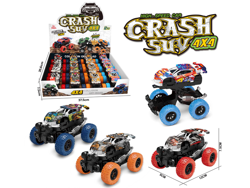 Friction 4WD Collision Transformable Graffiti Off-Road Vehicle(12pcs)