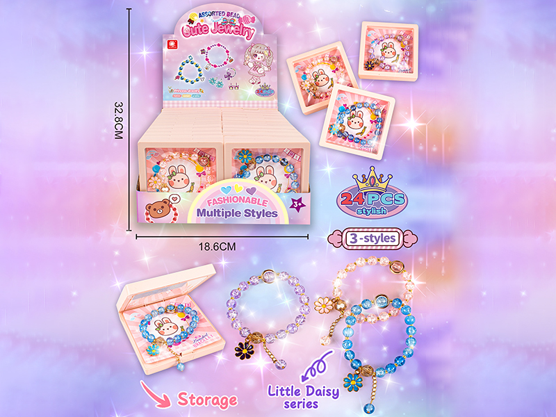 Crystal Bead Daisy Bracelet + Jewelry Box (24PCS/ Display Box)