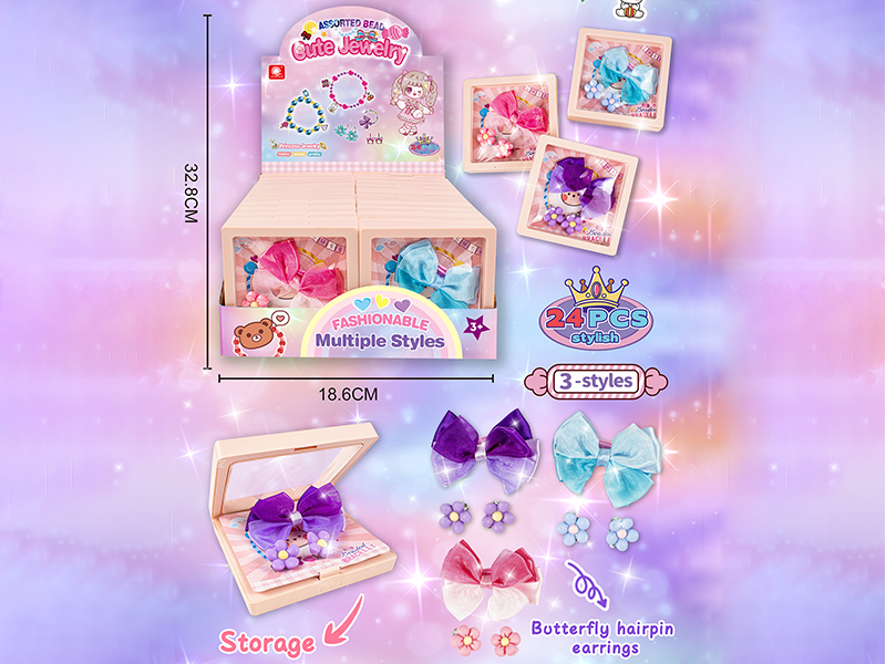 Butterfly Hairpin Earrings + Jewelry Box (24PCS/ Display Box)