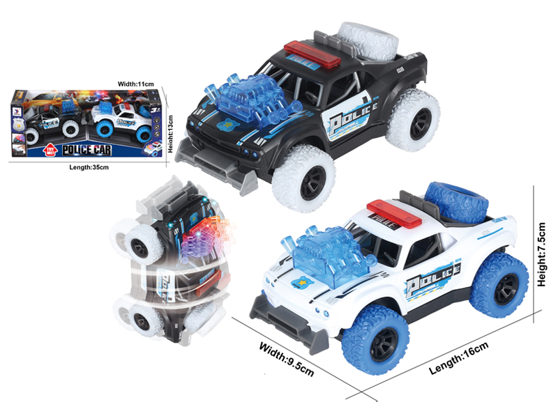 2PCS Friction Police Car With Ic Light