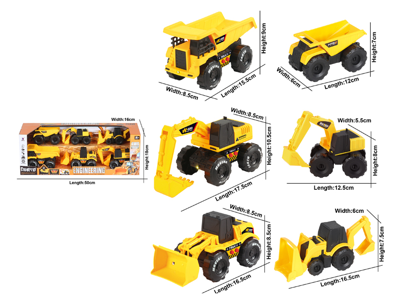 3Pcs Friction Engineering Vehicle+3Pcs Slide Engineering Vehicle