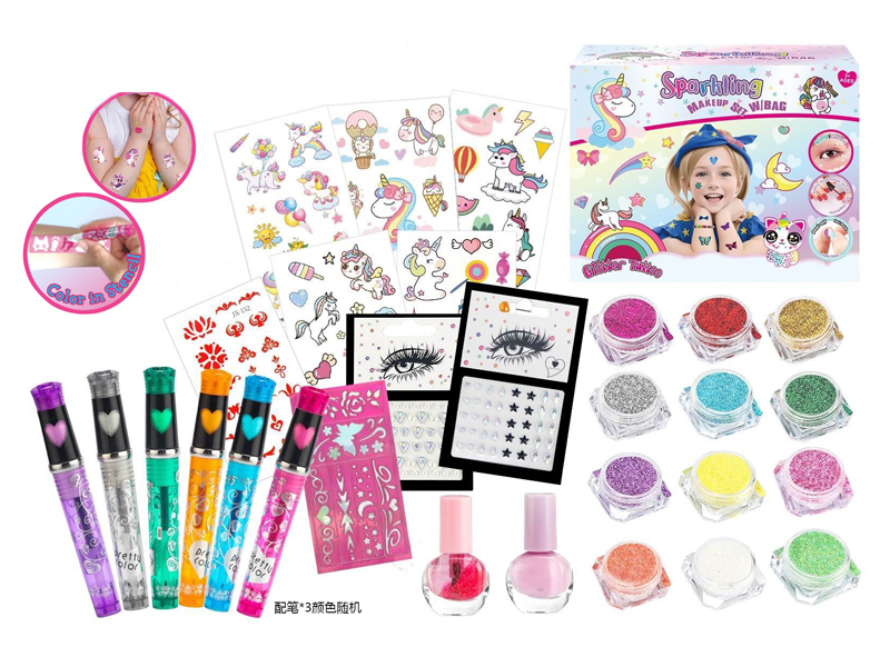 26PCS Diy Unicorn Tattoo Ail Enhancement With Tattoo Pens, Eye Makeup With Bright Diamonds, And 3 Tattoo Pens
