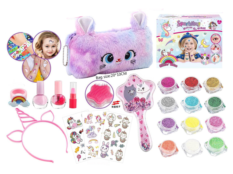 22PCS Diy Unicorn Tattoo Cat Makeup Bag Comb Sparkling Powder Nail Enhancement