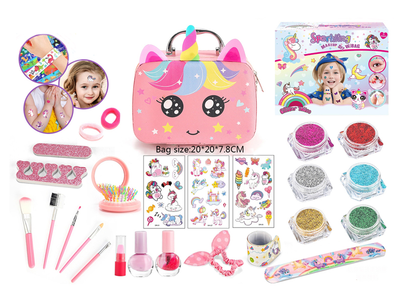 16PCS Diy Unicorn Handheld Makeup Bag With Tattoo Stickers For Glittering Nail Enhancement