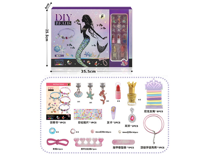 DIY Mermaid Pandora Bracelet Makeup Adornment Toys 3 In 1 Set