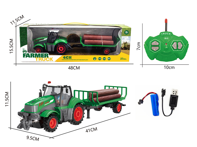 1:24 27Mhz 4-Channel Remote Control Farmer Truck Timber Transport Wagon With Lights(Included Batteries)