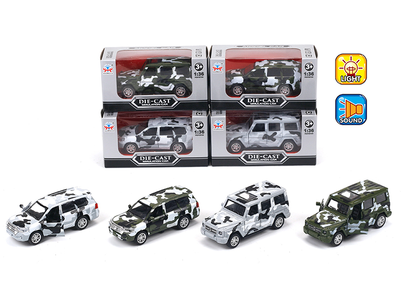 1:36 Pull Back Alloy Simulated Toyota/Mercedes Camouflage Car With Light And Music