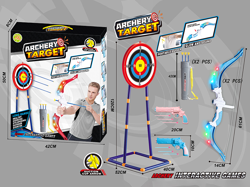 1.2M Archery Target + Large Size Two Bow And Arrow Set(With Lights) + 2 Needle Guns