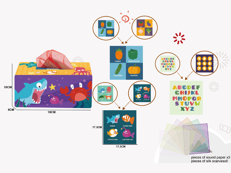 Ocean Tissue Box+3 Ring Paper+6 Scarves