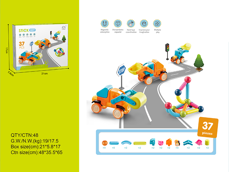 Magnetic Rod Building Block Engineering Vehicle 37PCS