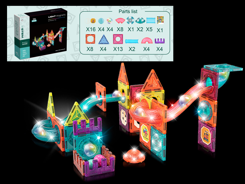 Track Ball Magnetic Building Block With Light+75PCS