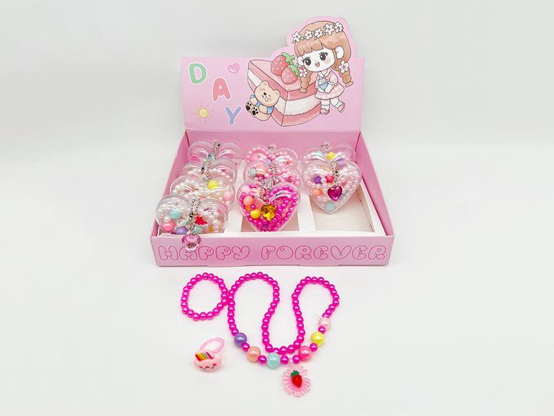 Peach Heart Box Jewelry(Necklace+Bracelet+Ring Toy ) 12PCS