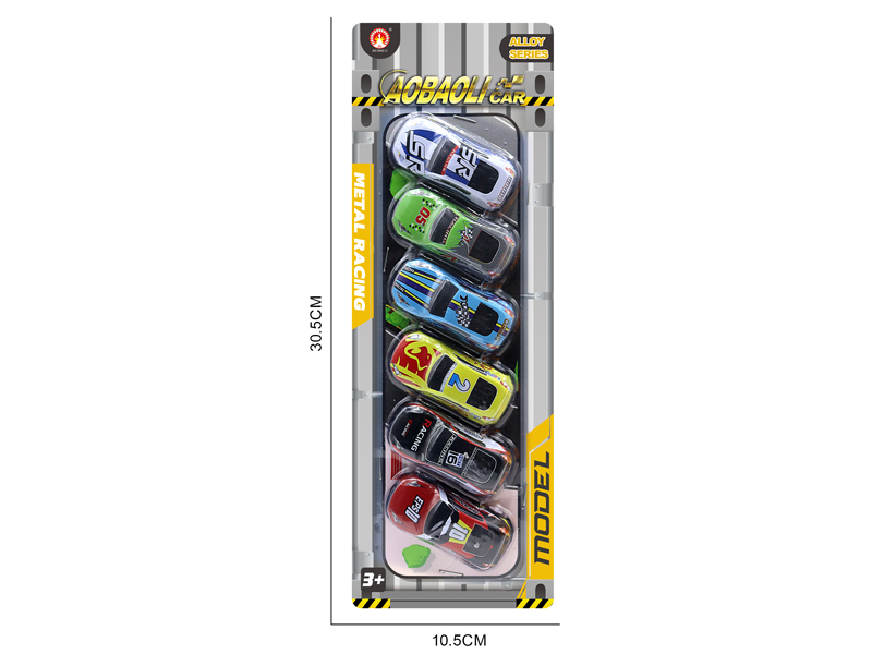 6PCS 6.8CM Pull Back Alloy Car