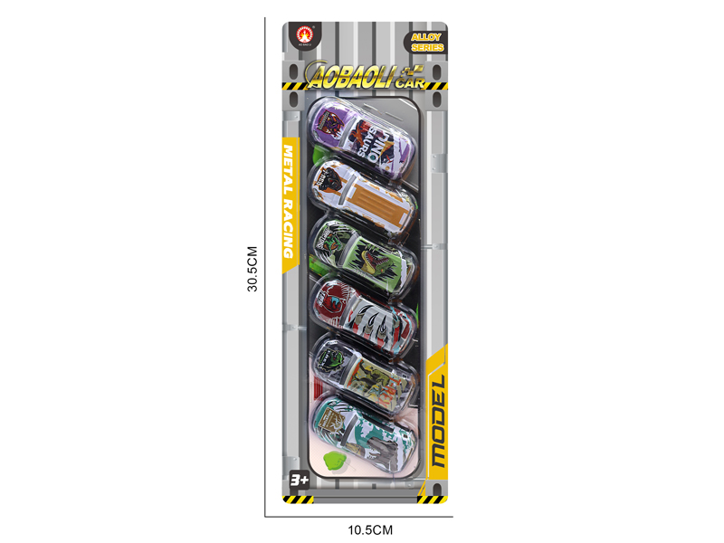 6PCS 6.8CM Pull Back Alloy Car
