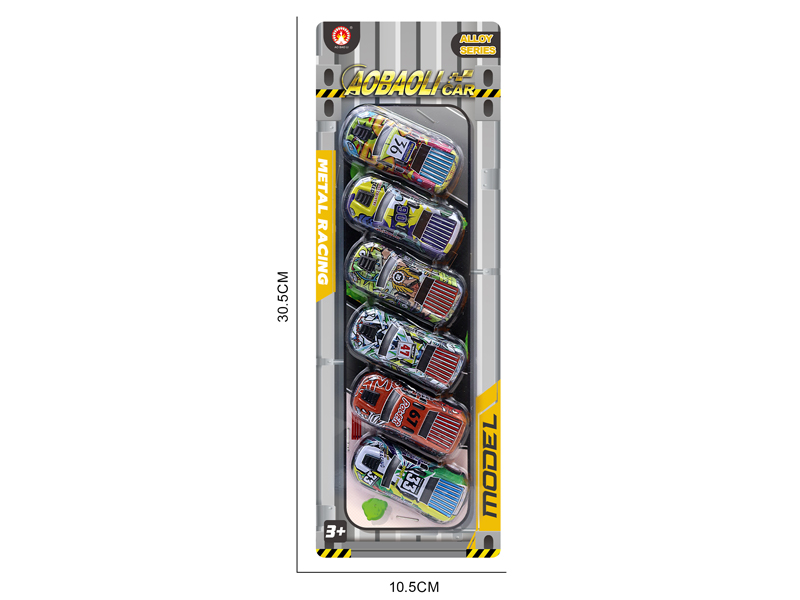6PCS 6.8CM Pull Back Alloy Car