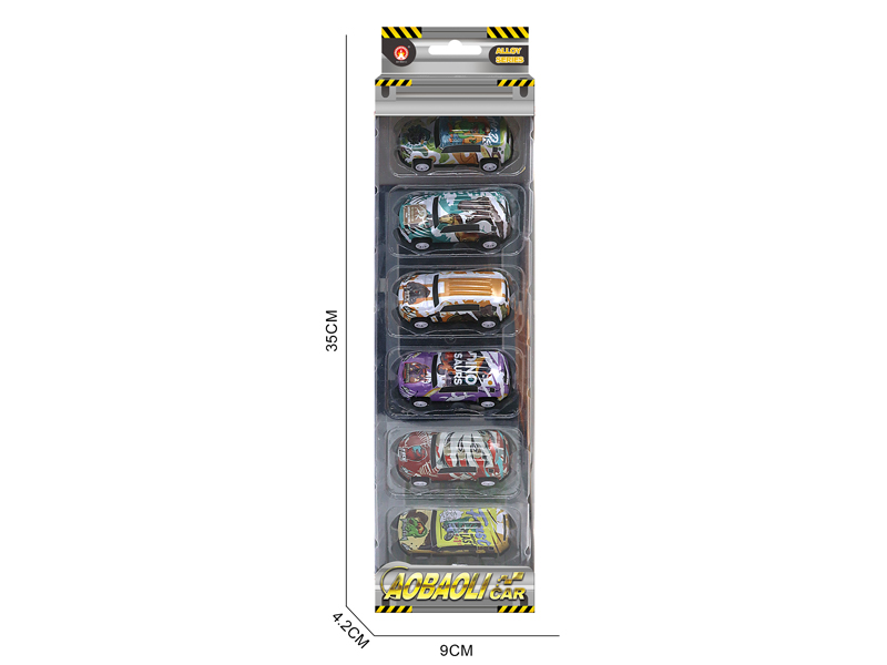 6PCS 6.8CM Pull Back Alloy Car