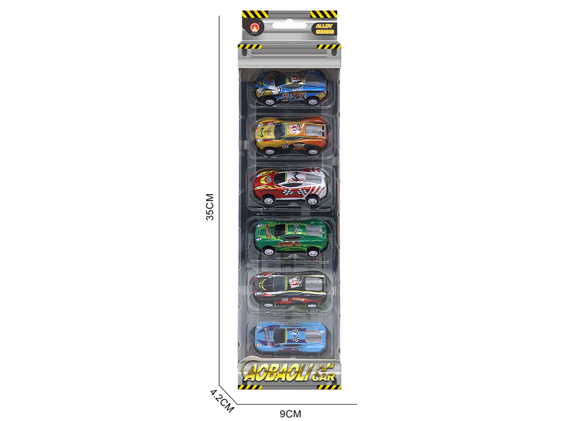 6PCS 6.8CM Pull Back Alloy Car