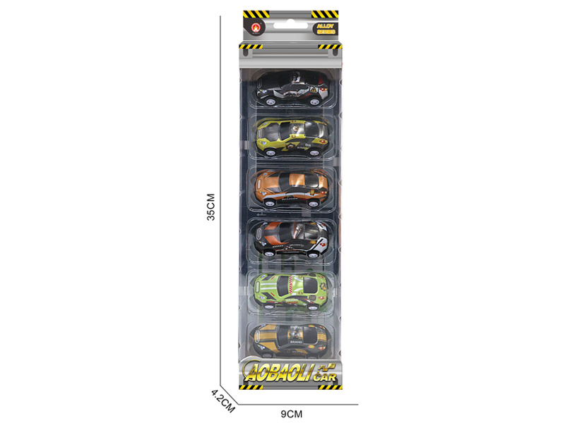 6PCS 6.8CM Pull Back Alloy Car