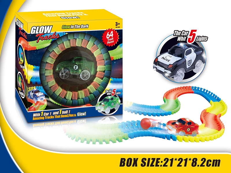 64pcs Glow In The Dark Rail Car  - Black Police Car