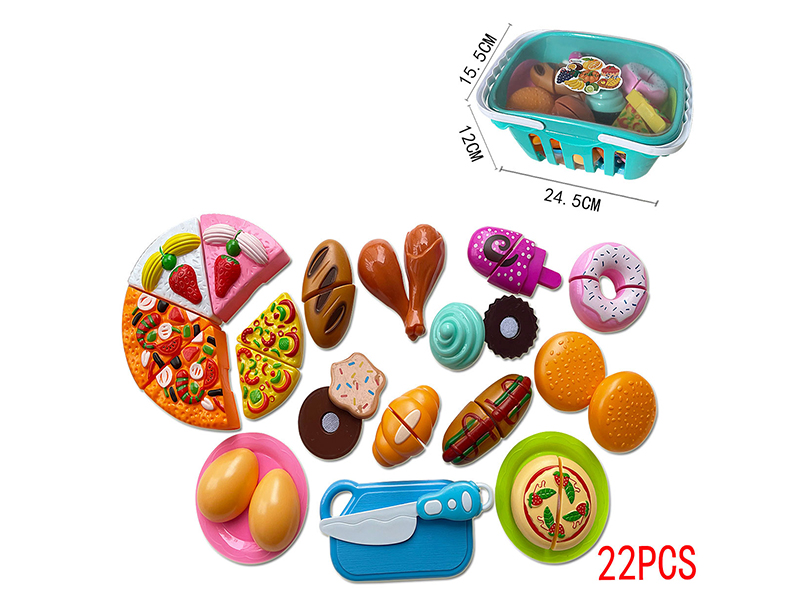 Cutting Pizza Cake Toys Basket Set 22pcs