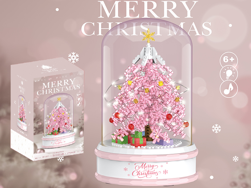 Transparent Pink Christmas Tree Miniature Small Particle Building Blocks 276pcs