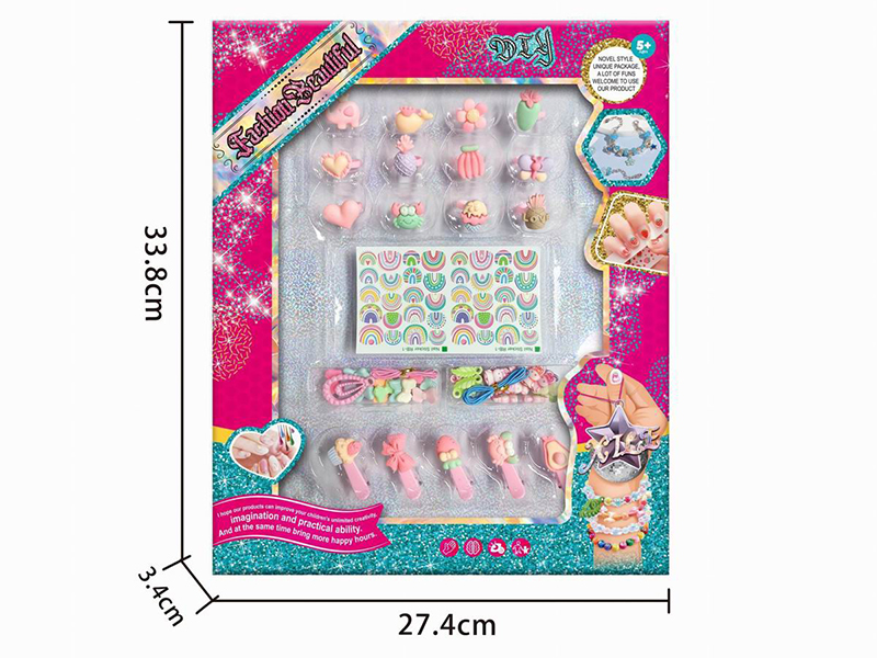 DIY Fashion Girl Beauty Toy(Ring + Nail Sticker + DIY Beads + Hair Clip)