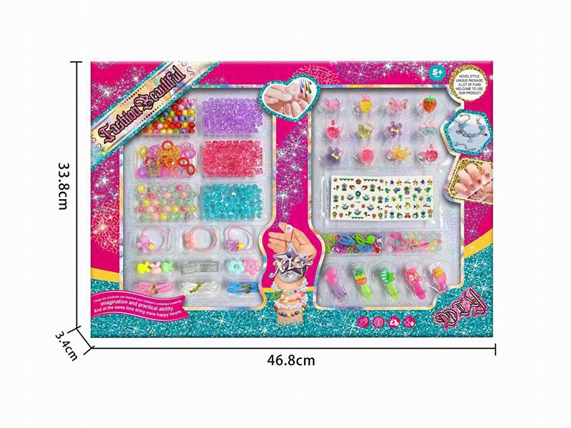 DIY Fashion Girl Beauty Toy(Rings + 3D Nail Sticker + DIY Beads + Hair Clip + Hair Rope)