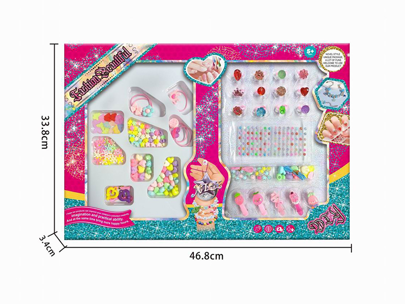 DIY Fashion Girl Beauty Toy(Rings + Diamond Sticker + DIY Beads + Hair Clip + Hair Rope)
