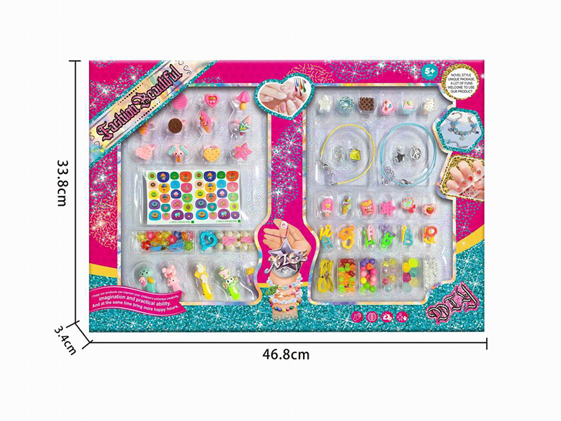 DIY Fashion Girl Beauty Toy(Sticker + Rings  + Hair Clip + Nail Sticker + DIY Beads + Bracelet + Necklace)