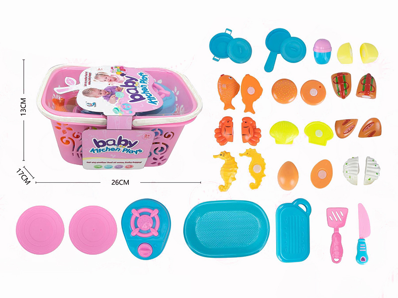 Cutting Foods Toys + Tableware + Basket