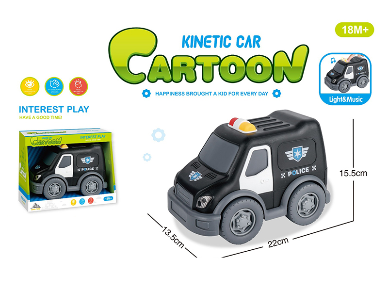 Friction Cartoon Police Car (Black) With Light And Sound