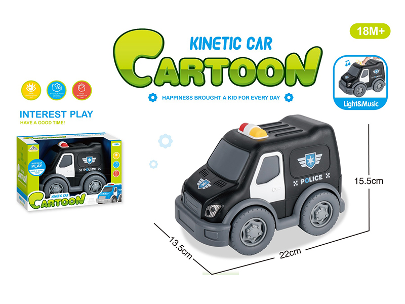 Friction Cartoon Police Car (Black) With Light And Sound