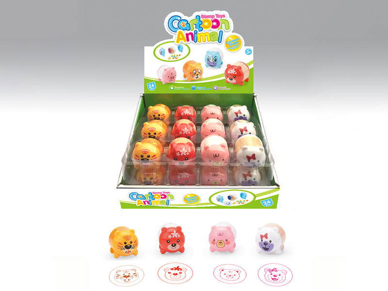 Cartoon Animal Stamper Toys (Tiger,Red Bear,Pink Bear,Dog)24pcs