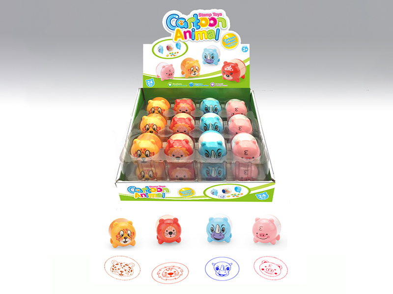 Cartoon Animal Stamper Toys(Leopard,Lion,Rhino,Pig)24pcs