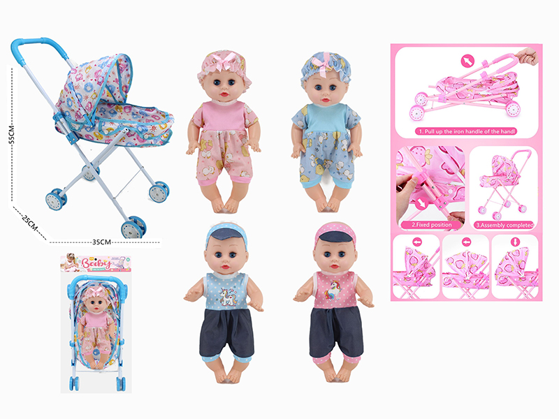 14 Inch Doll(4 Sounds IC) + Large Size Iron Stroller Toy