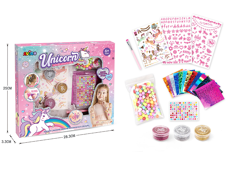 Unicorn DIY Glitter Tattoo Set + Beads