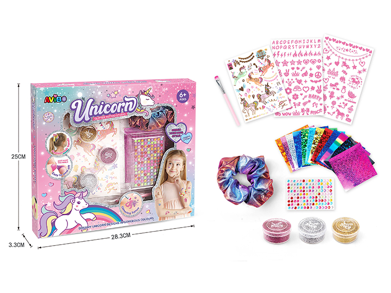 Unicorn DIY Glitter Tattoo Set + Hair Band