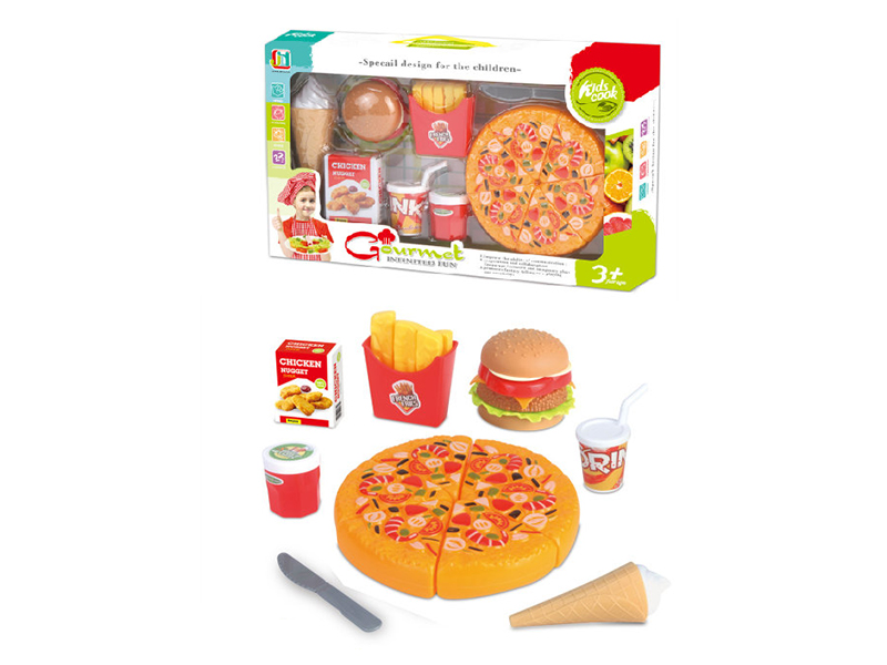Simulated Hamburger Pizza Fast Food Set