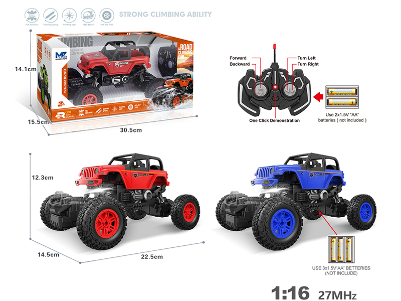 27Mhz 1:16 5-Channel Remote Control Wrangler Climbing Police Car With Lights,Spray,Automatic Demonstration Function(Not Included Batteries)