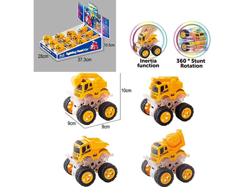 Double Friction Stunt Off-Road Engineering Truck With Light 12pcs