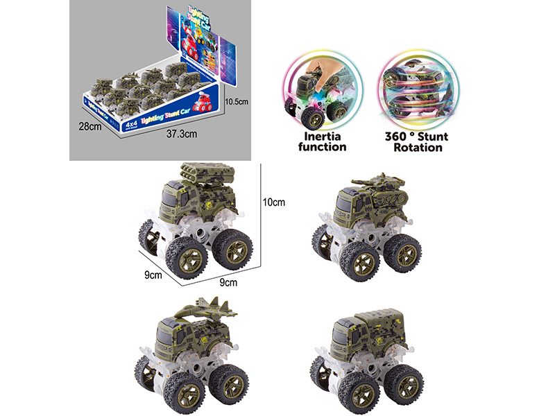 Double Friction Stunt Off-Road Military Truck With Light 12pcs