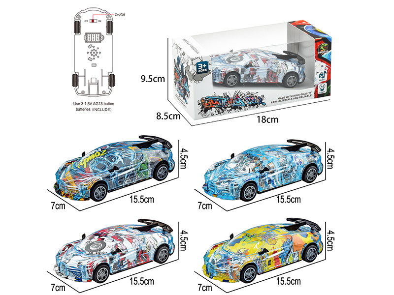 Friction Graffiti Car With Light And Music(Abstract Pattern) 1pcs
