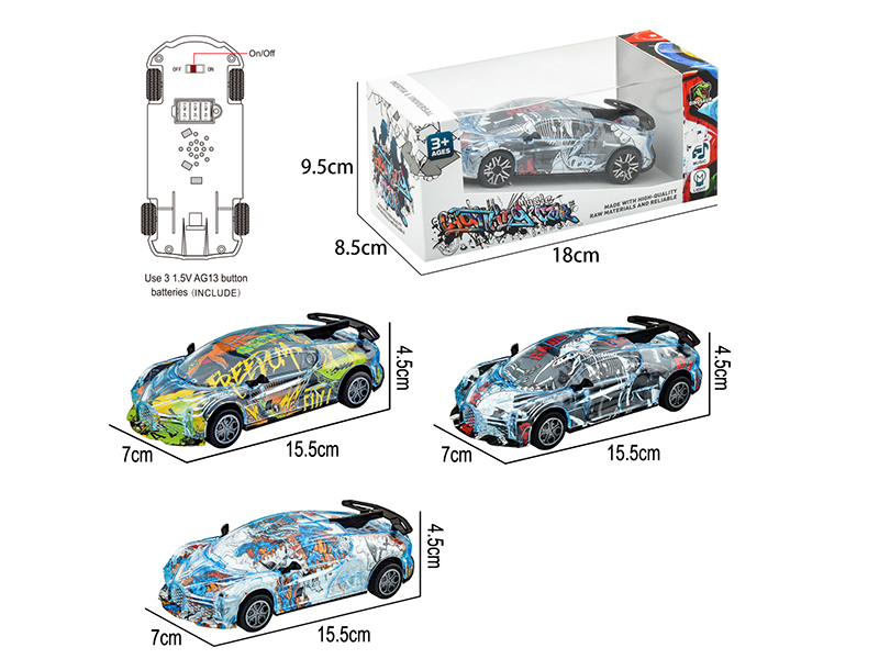 Friction Graffiti Car With Light And Music(Dinosaur Pattern) 1pcs