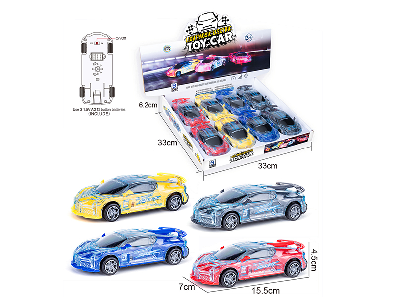 Friction Bugatti Racing Car With Light And Music 8pcs