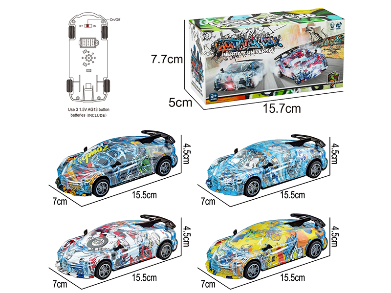 Friction Graffiti Car With Light And Music(Abstract Pattern) 1pcs