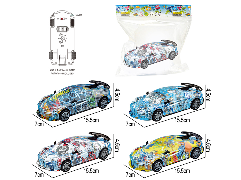 Friction Graffiti Bugatti Car With Light And Music(Abstract Pattern) 1pcs