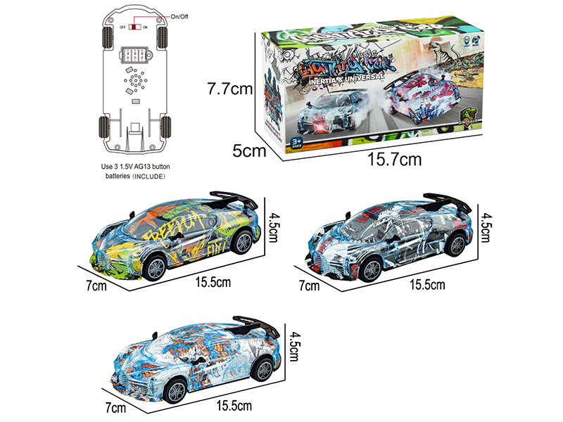 Friction Graffiti Car With Light And Music(Dinosaur Pattern) 1pcs