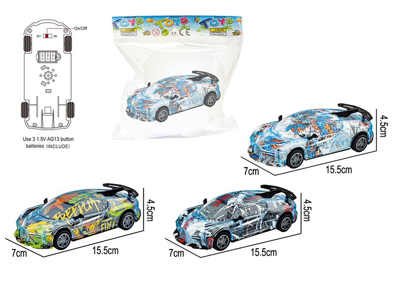 Friction Graffiti Bugatti Car With Light And Music(Dinosaur Pattern) 1pcs