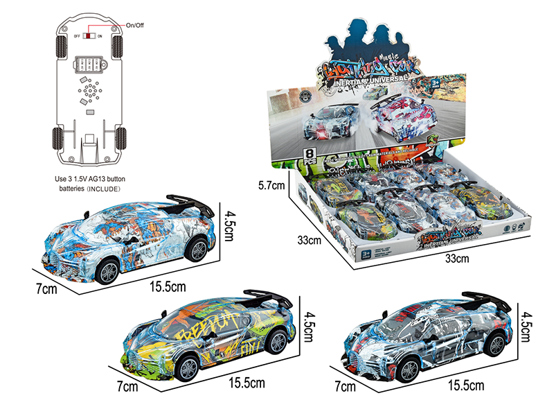 Friction Graffiti Car With Light And Music(Dinosaur Pattern)8pcs